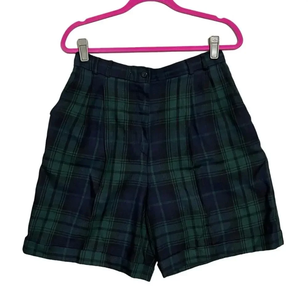 Vintage Preppy Steampunk Tartan Plaid Rafaella Wool Vest Shorts Set Sz L/14
